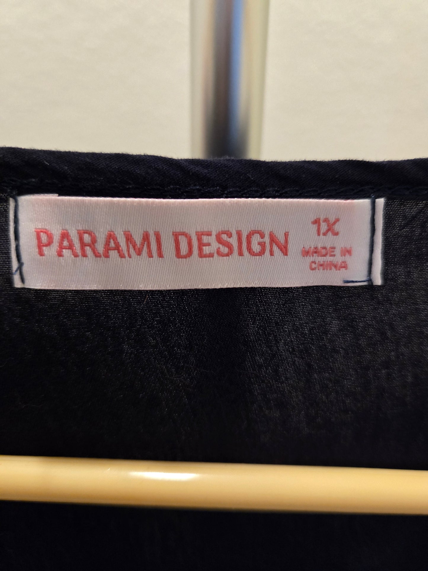 Parami Design Floral Embroidered Peasant Blouse - Navy - 1X