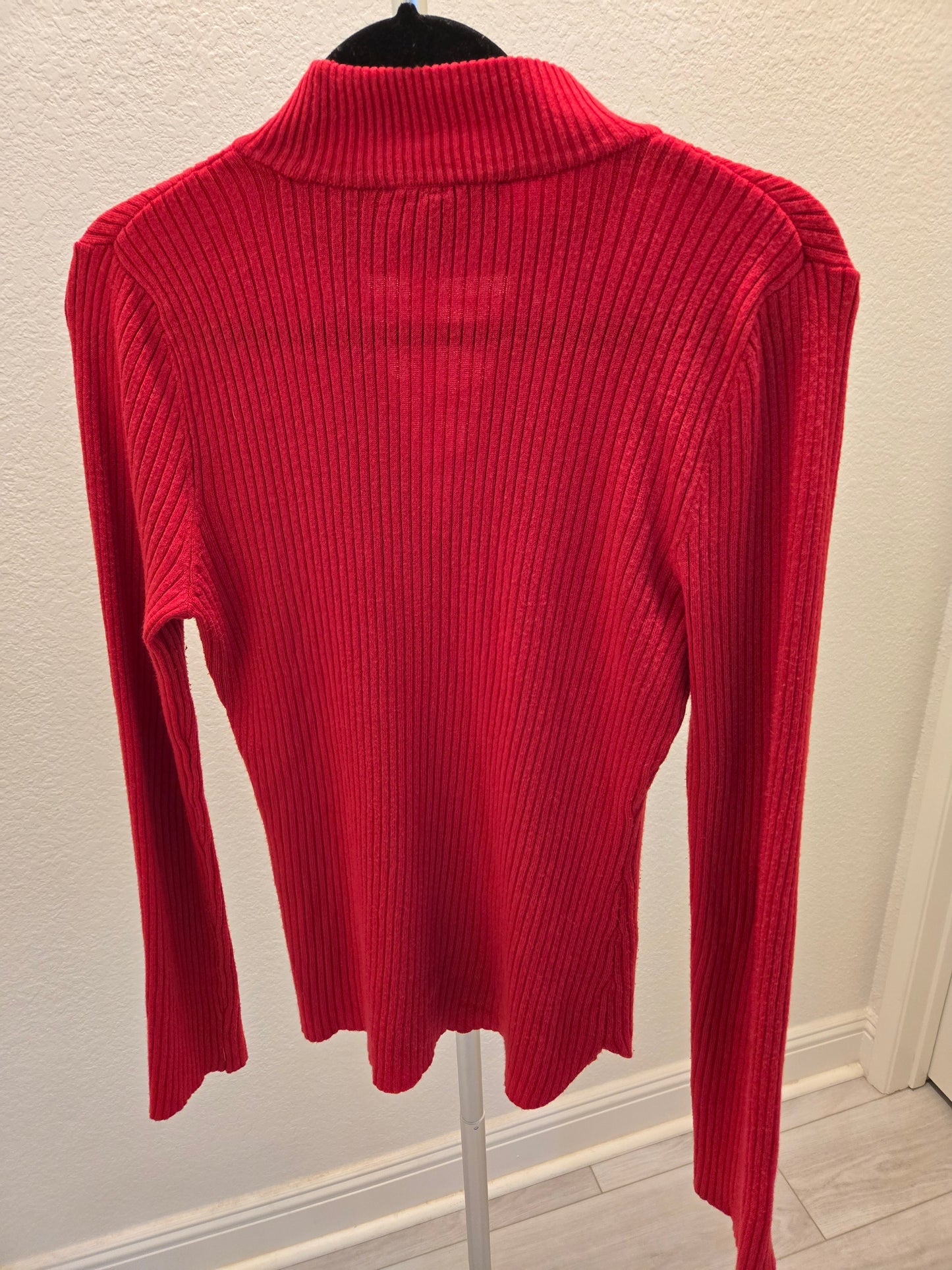 Derek Heart Lace Up Ribbed Sweater - Red - XL