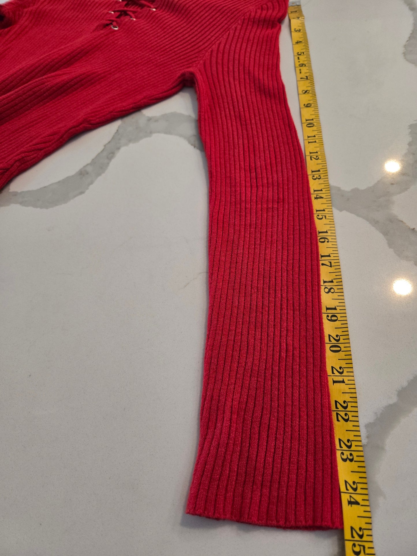 Derek Heart Lace Up Ribbed Sweater - Red - XL