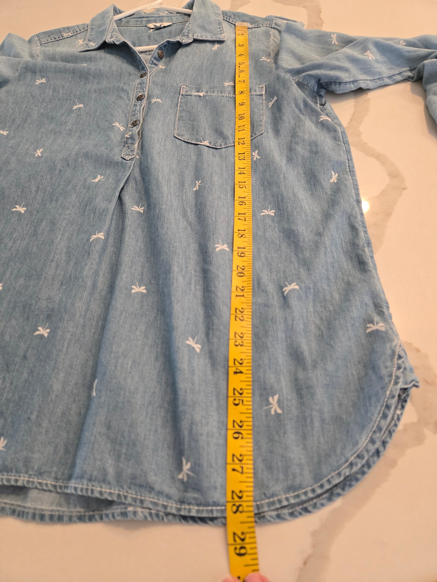 Sonoma Dragonfly Print Chambray Shirt - Light Blue - L
