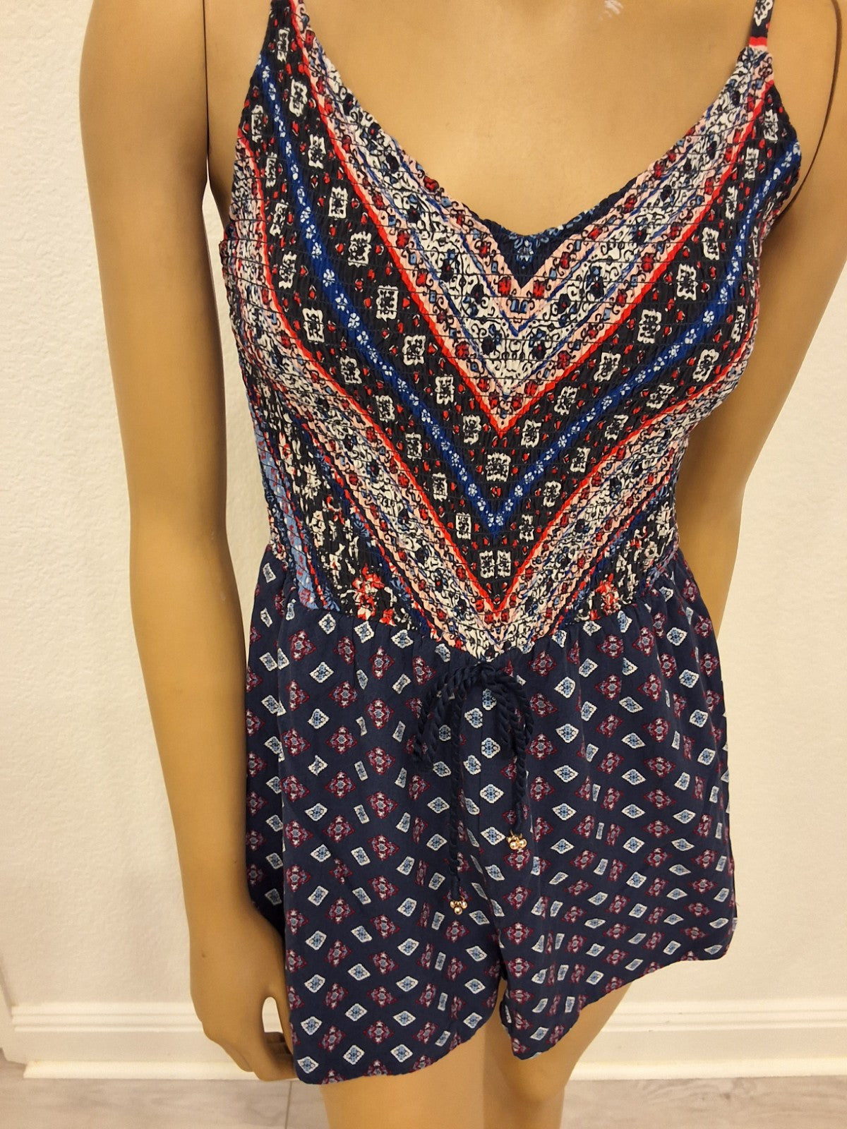 Blue Floral Size Small Pull on with Elastic at the Top Romper