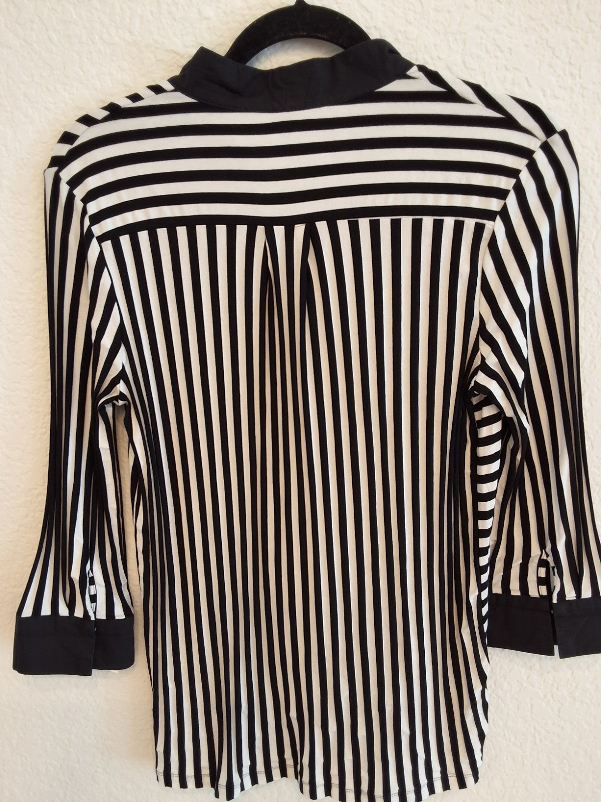 RUE21 Black White Stripe Top Bow Necktie Blouse Contrast Y2K 3/4 Sleeve L