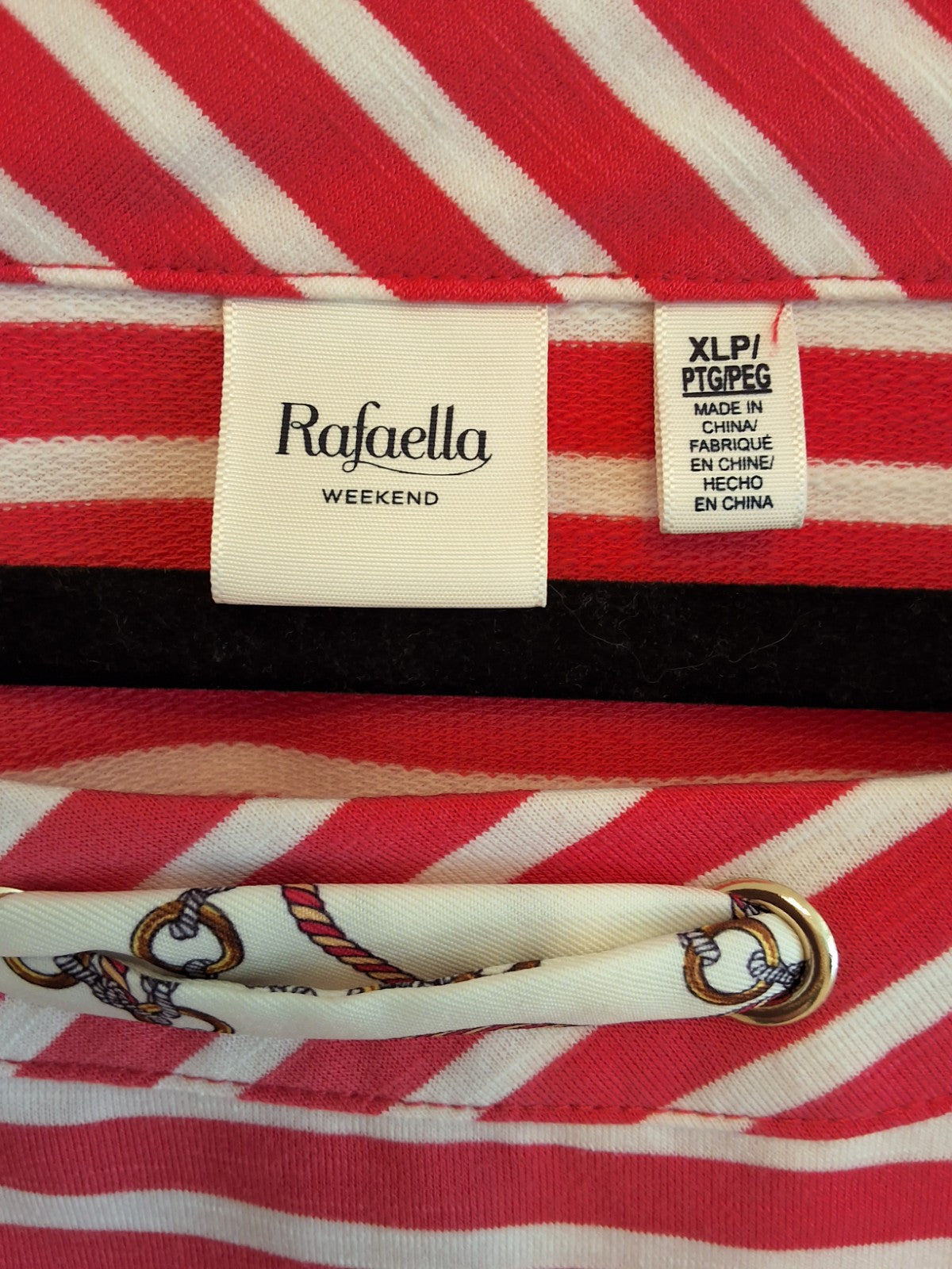 Rafaella Red White Breton Stripe Top Long Sleeve Scoop Neck Nautical XL Womens