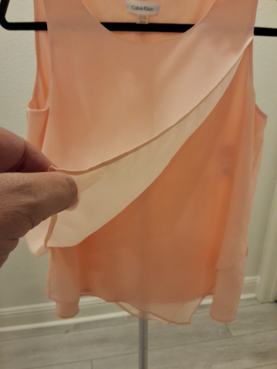 Calvin Klein Peach Sheer Size M Womens Stretch Sleeveless Multi Layer Blouse