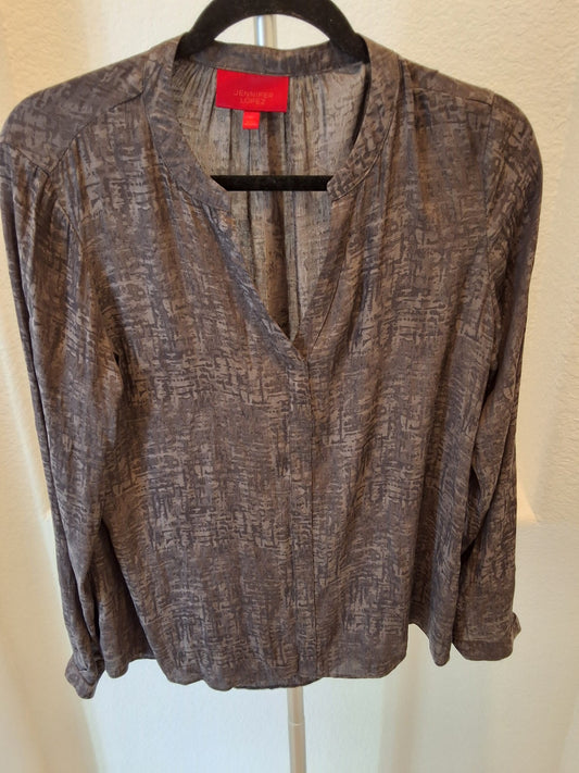 Jennifer Lopez Size M Womens Long Sleeve Tunic Light Weight Black & Gray Top