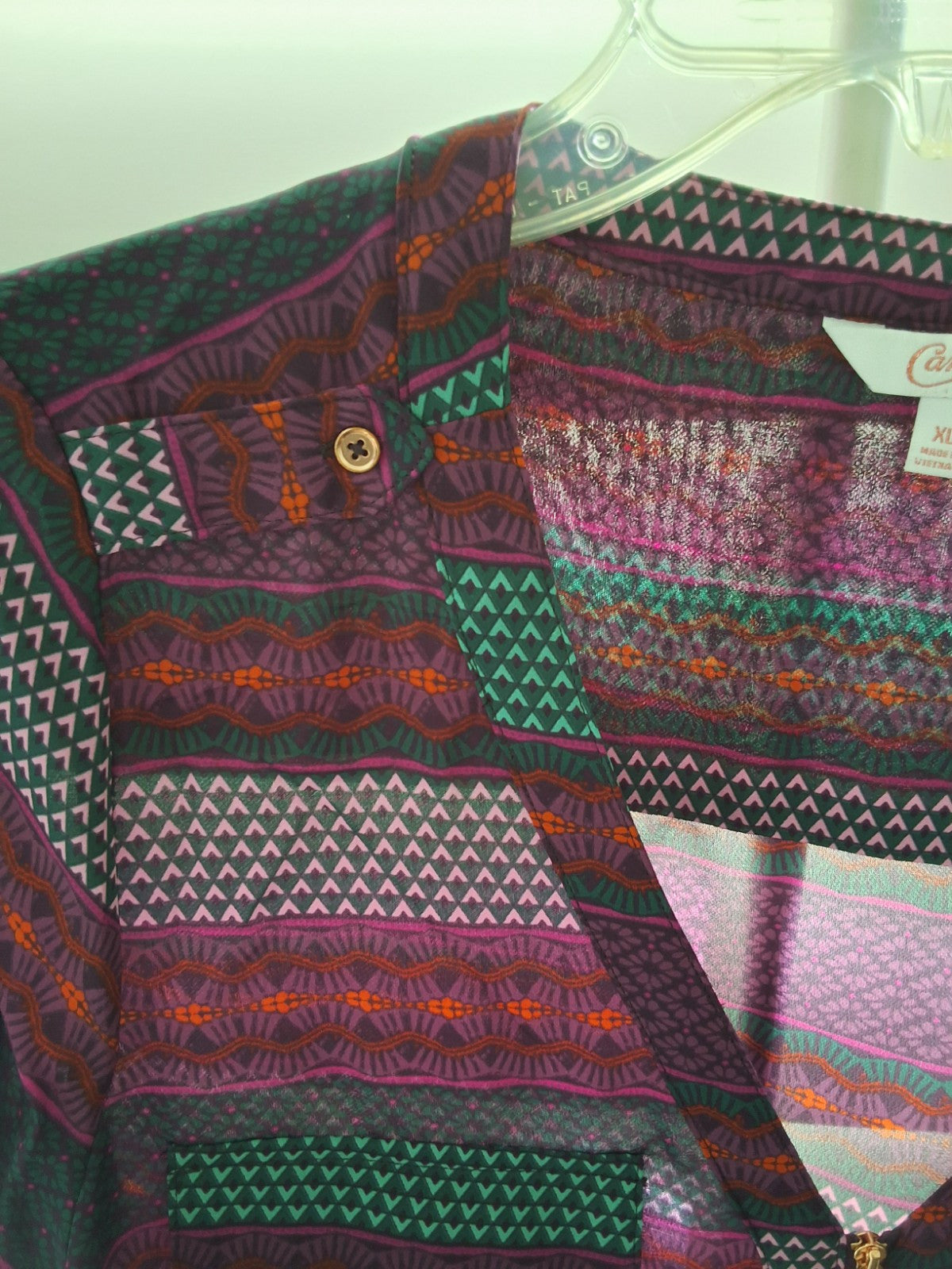 Candies XL Multicolor Sheer Blouse Tunic Abstract Geometric Patchwork Roll Tab