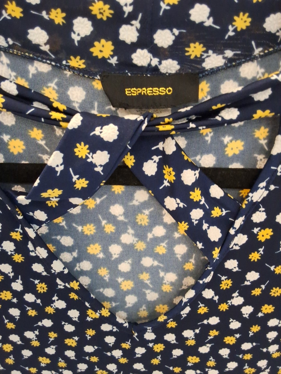 Expresso L Navy Ditsy Floral Keyhole Mock Neck Sleeveless Blouse Y2K Cutout Top