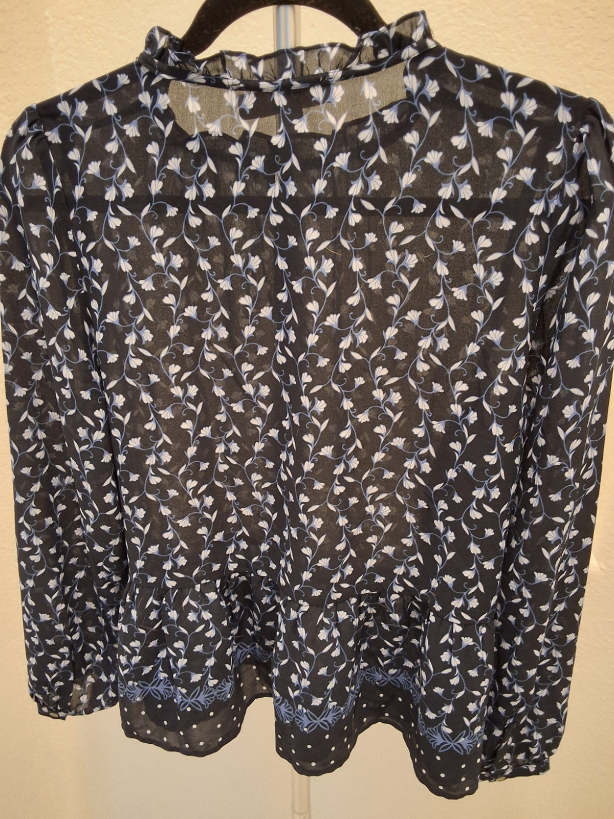 Ann Taylor Loft Pullover Navy Blue Floral Size M Peplum Hem Blouse