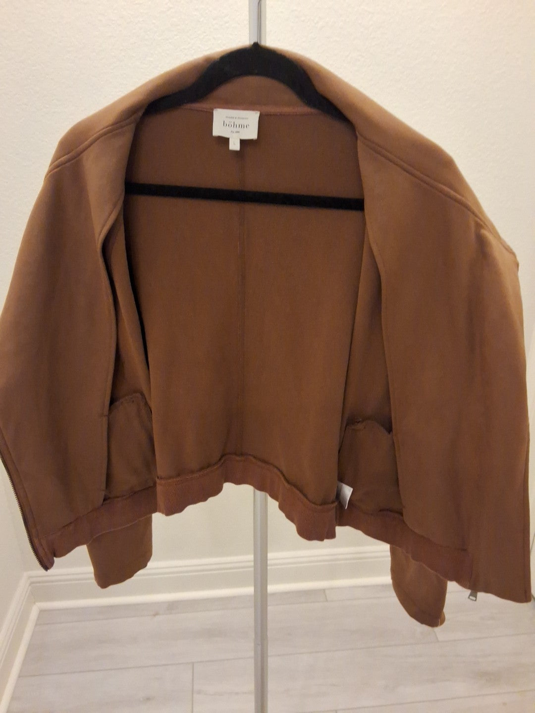 Bohme Faux Suede Full Zip with Zip pockets & Sleeve Womens Bomber Jacket Size L