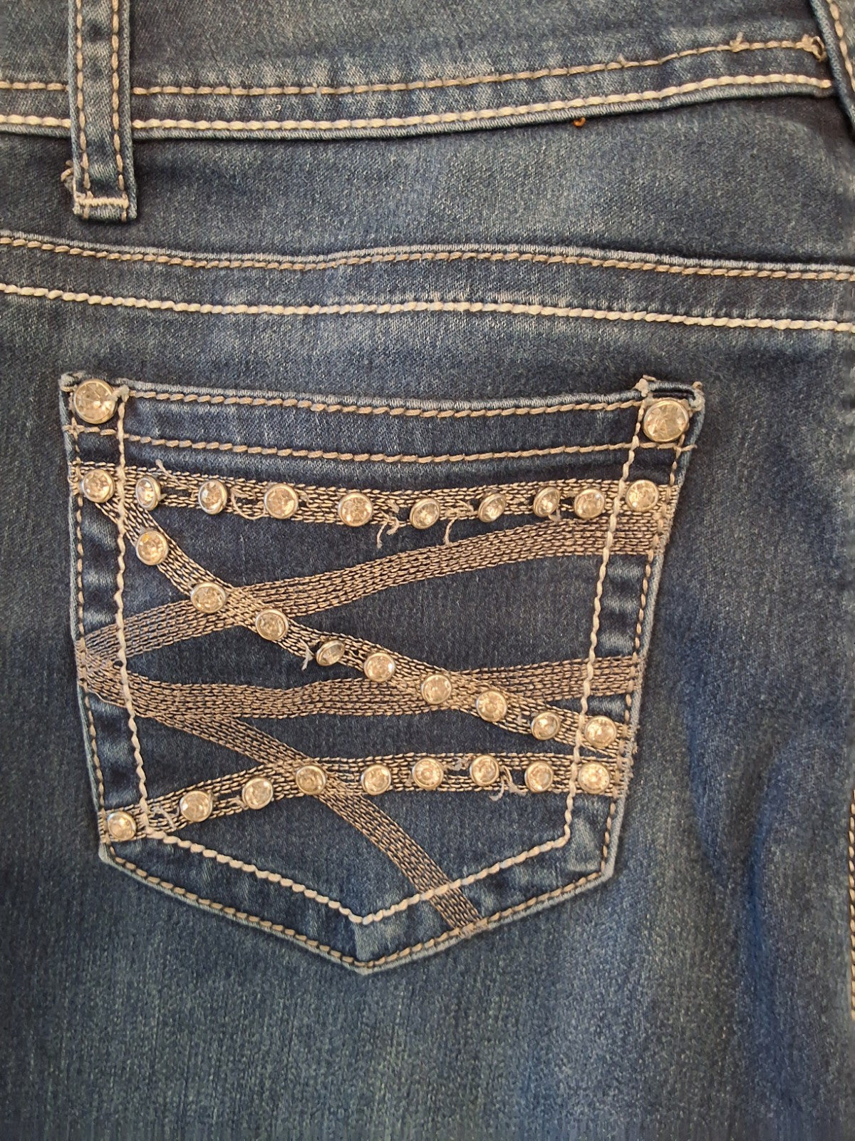 Itz Me Jeans Size 7 Womens Dark Wash Embellished Jeweled Rhinestone Pockets