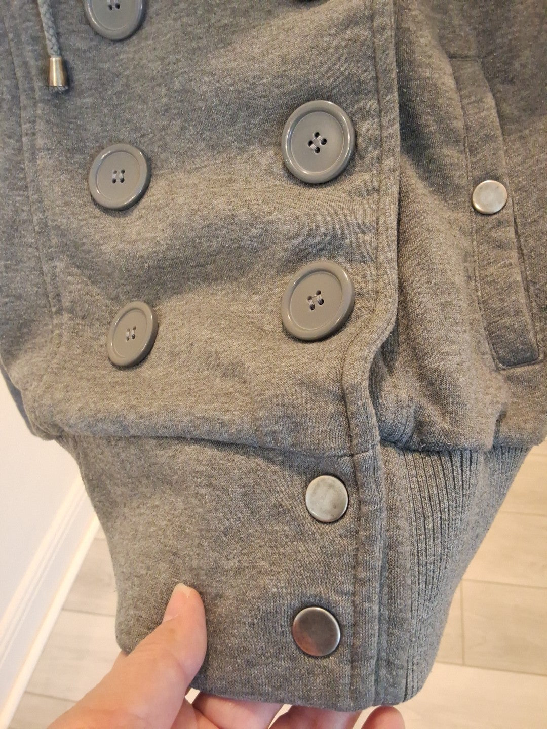 Ambiance Button & Snap Double Breasted M Gray Rib Knit Cuffs Womens Pea Coat