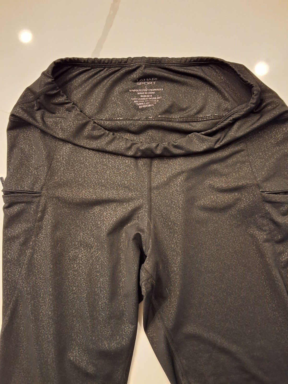 Tahari Sport Large Womens Black Abstract Zip Pocket Pull On Ankle Leggings