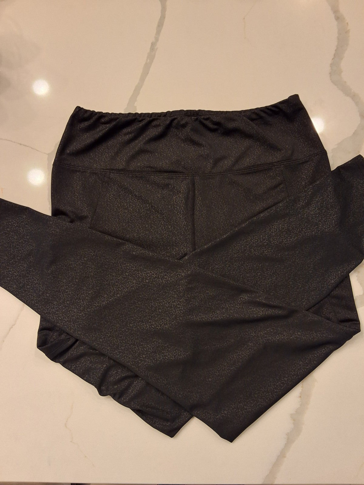 Tahari Sport Large Womens Black Abstract Zip Pocket Pull On Ankle Leggings