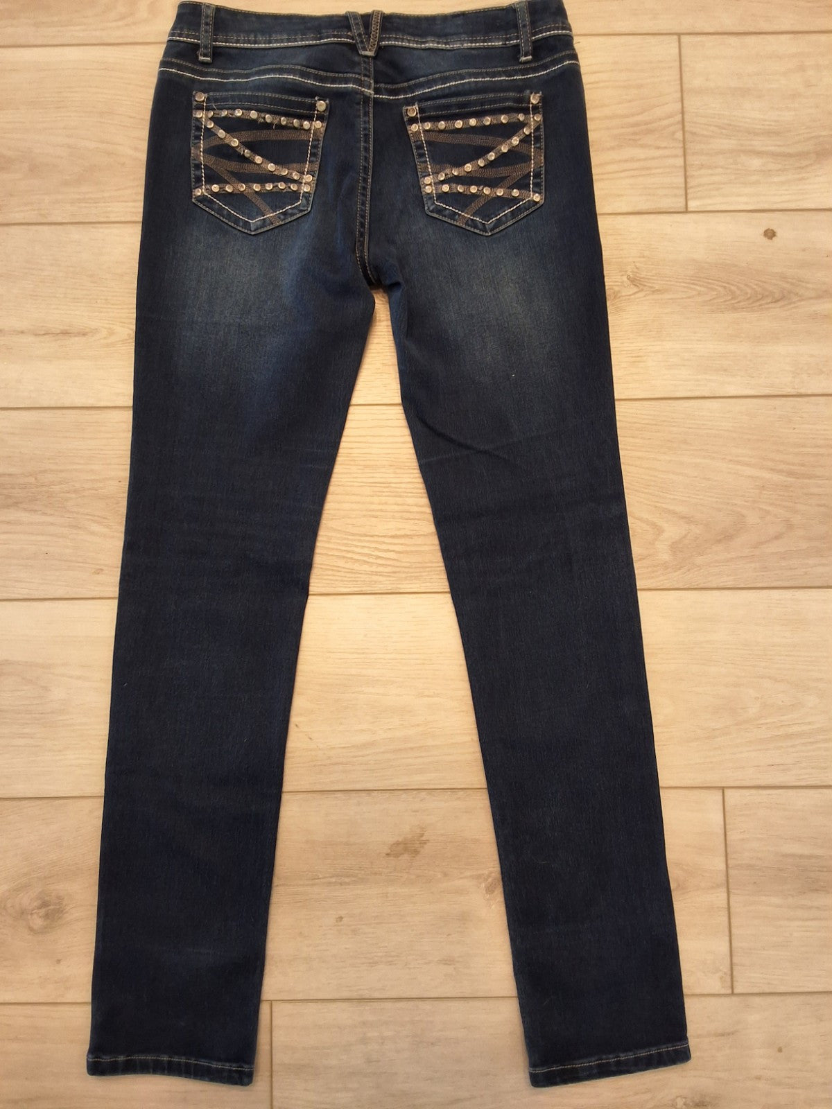 Itz Me Jeans Size 7 Womens Dark Wash Embellished Jeweled Rhinestone Pockets