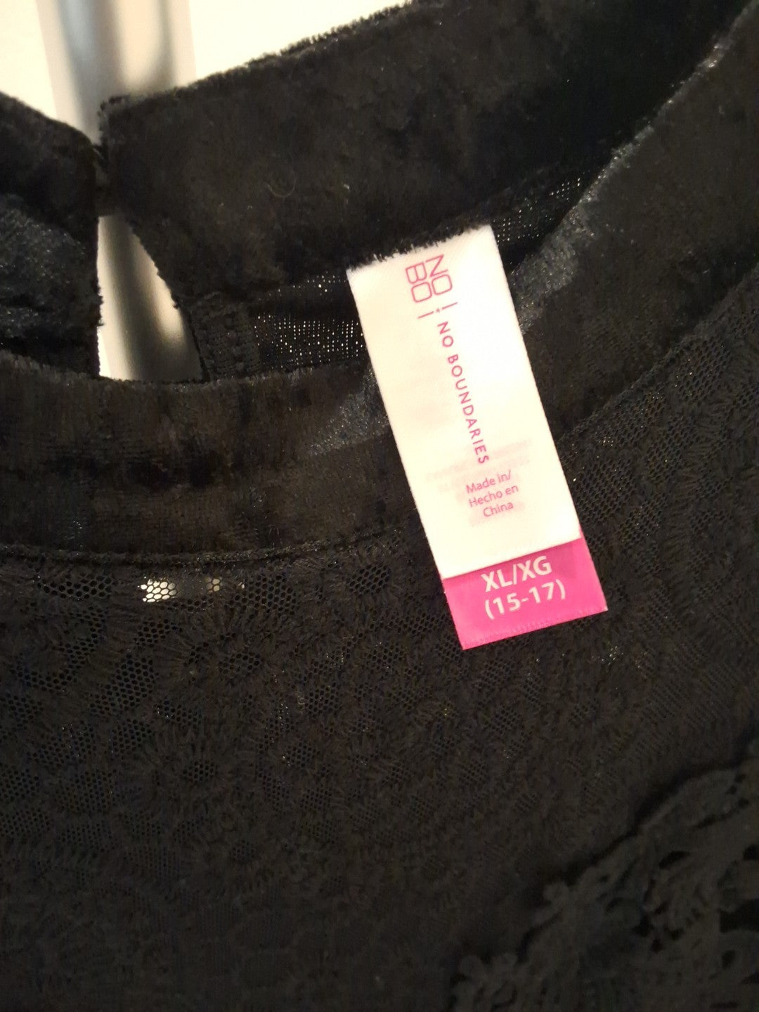 No Boundaries Size XL Black Lace And Velvet Sleeveless High Neck Top