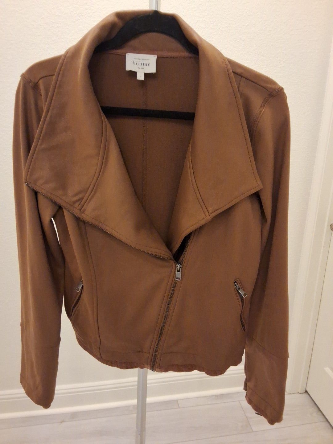 Bohme Faux Suede Full Zip with Zip pockets & Sleeve Womens Bomber Jacket Size L