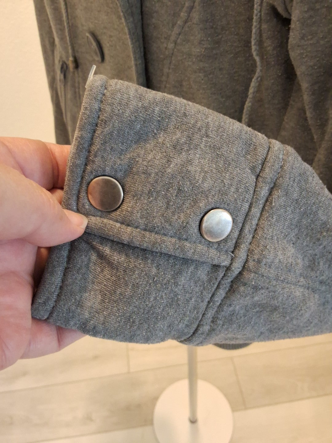 Ambiance Button & Snap Double Breasted M Gray Rib Knit Cuffs Womens Pea Coat