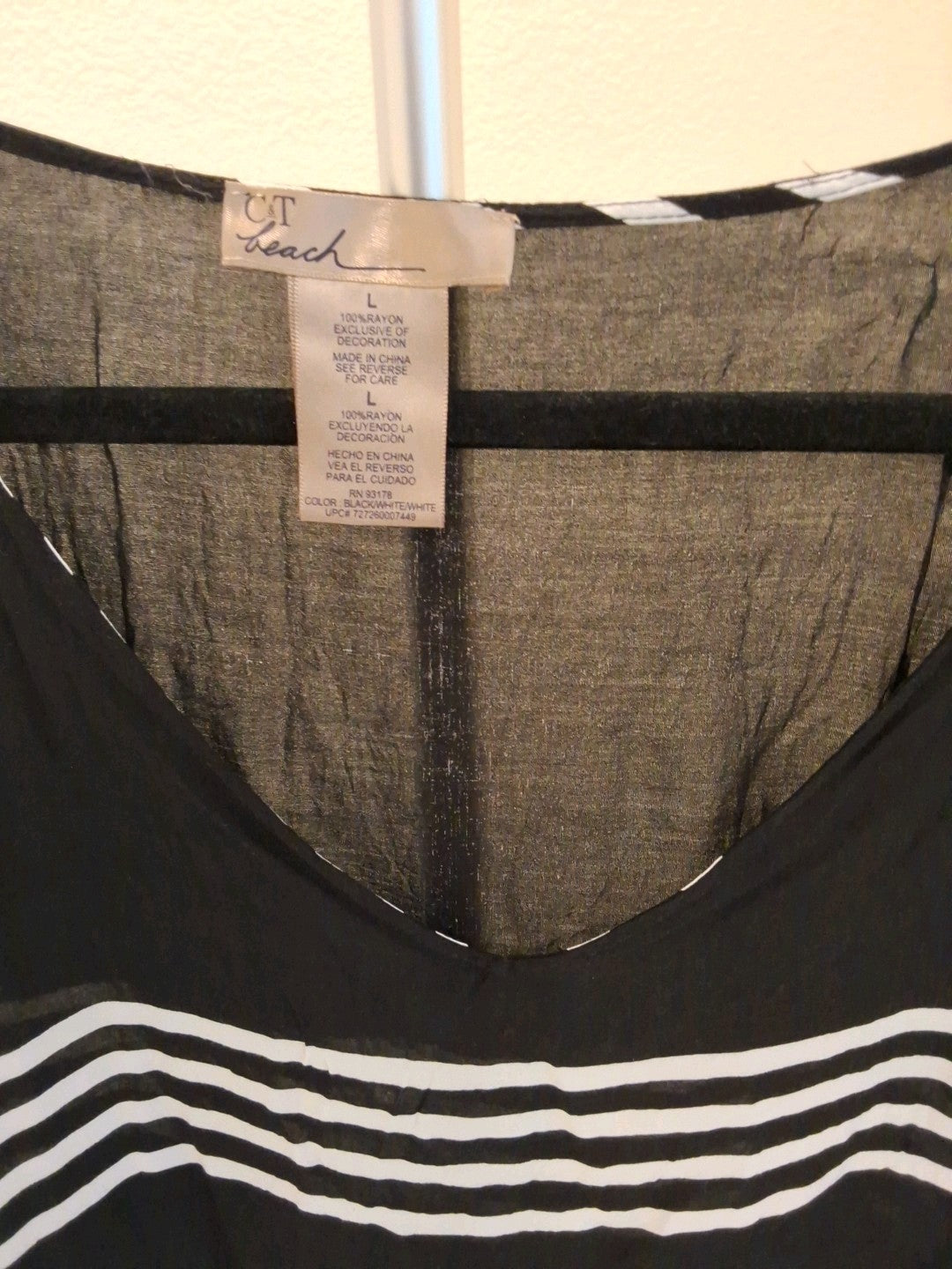 C & T Beach Black White Kimono Size L Swim Cover Up with Tassels on the sides