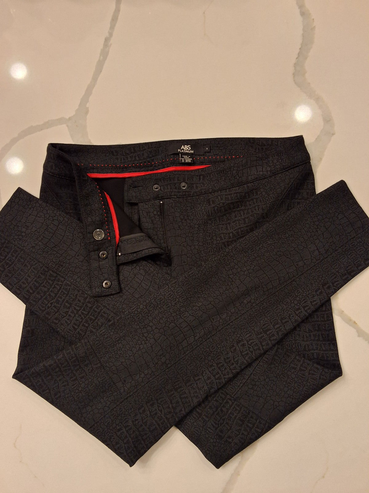 ABS Platinum Skinny Snake Pattern Ankle Pants Size 6 Zip Up And Snap Front