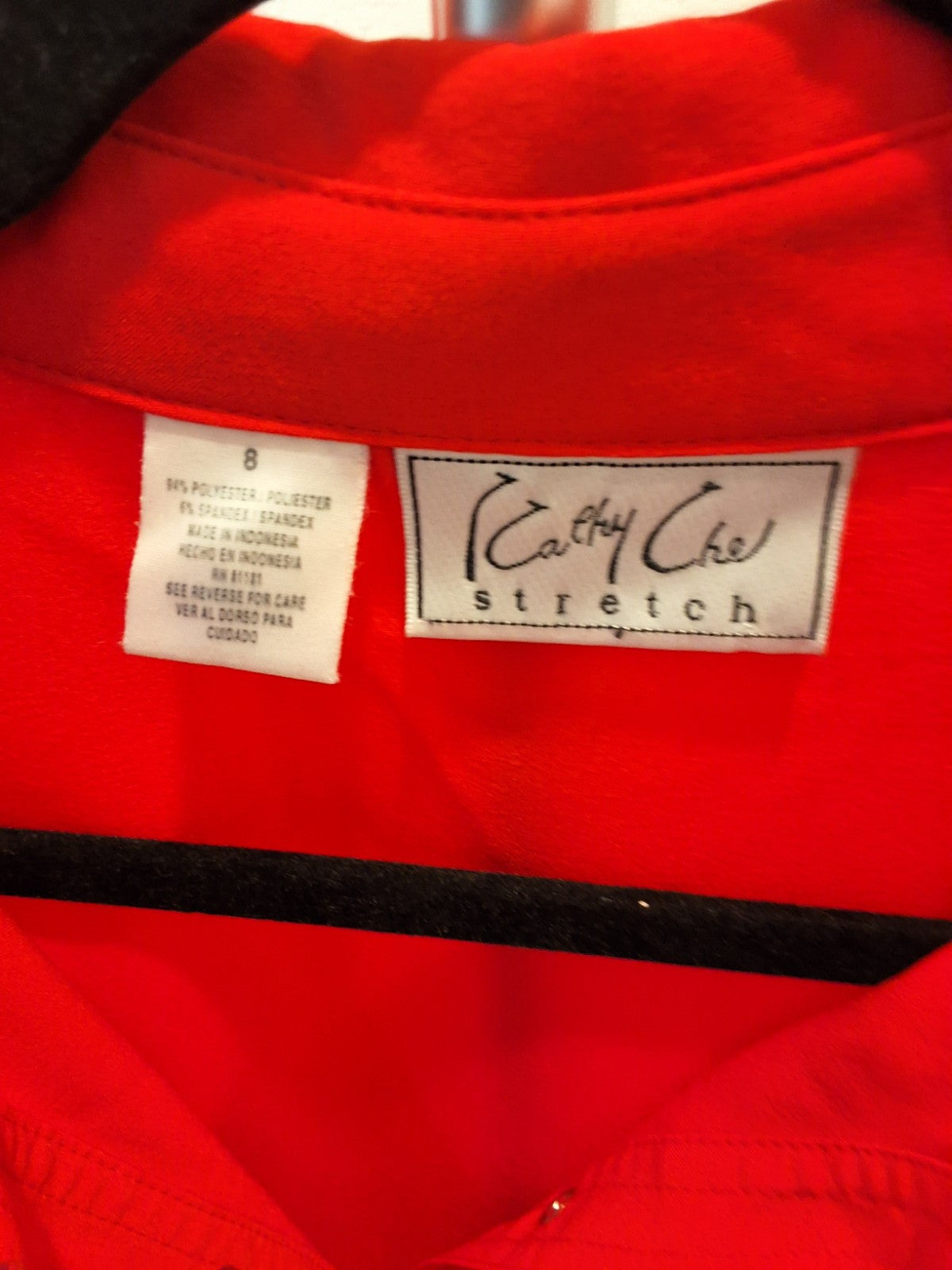Kathy Che Stretch Size 8 Womens Embellished Silver Rough Accents Red Top