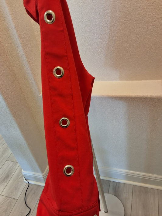 Kathy Che Stretch Size 8 Womens Embellished Silver Rough Accents Red Top