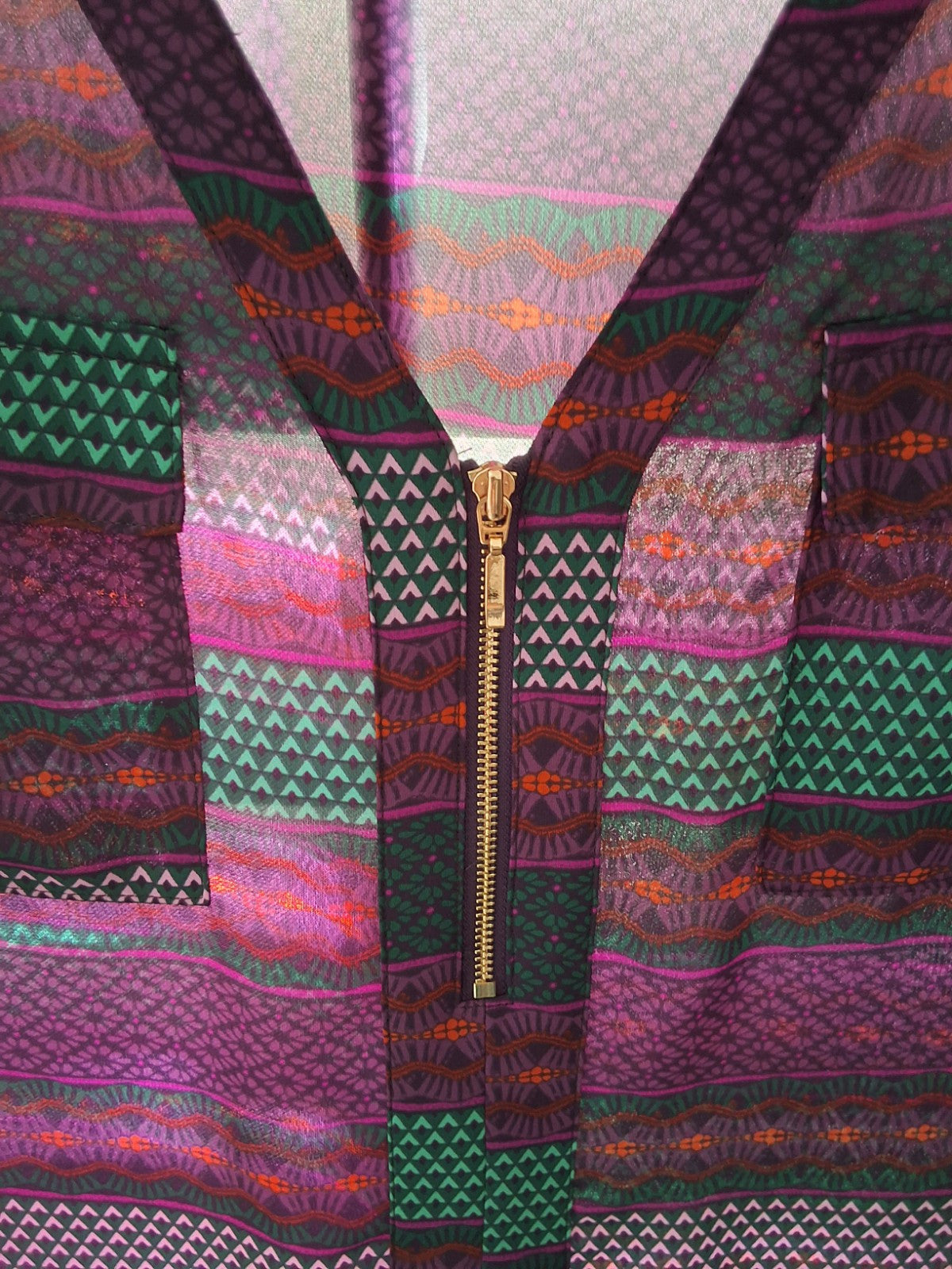 Candies XL Multicolor Sheer Blouse Tunic Abstract Geometric Patchwork Roll Tab