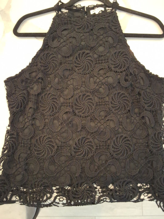 Ultra Pink Black Lace Halter Lined Size M Womens Sleeveless Button Back Top
