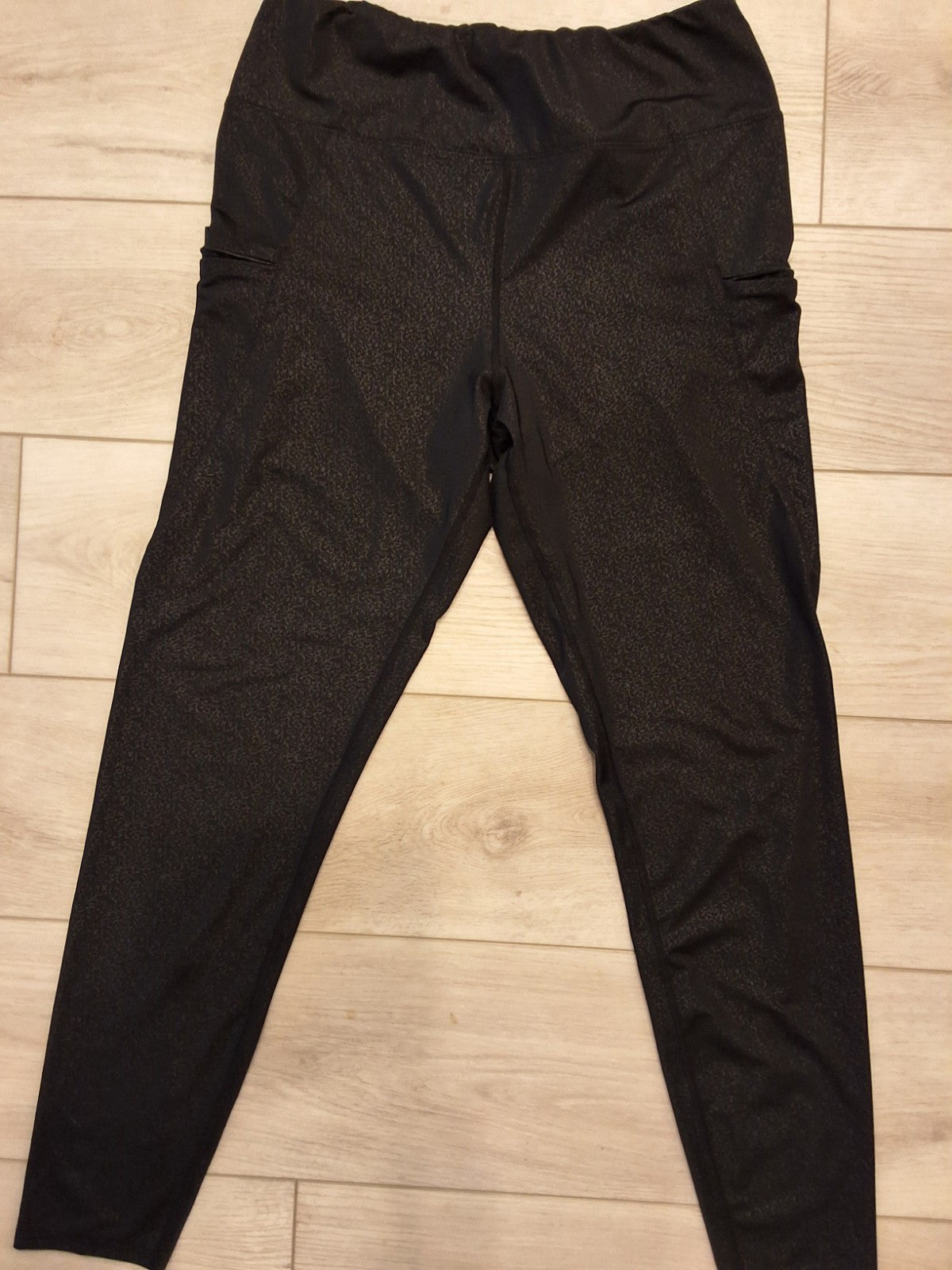 Tahari Sport Large Womens Black Abstract Zip Pocket Pull On Ankle Leggings