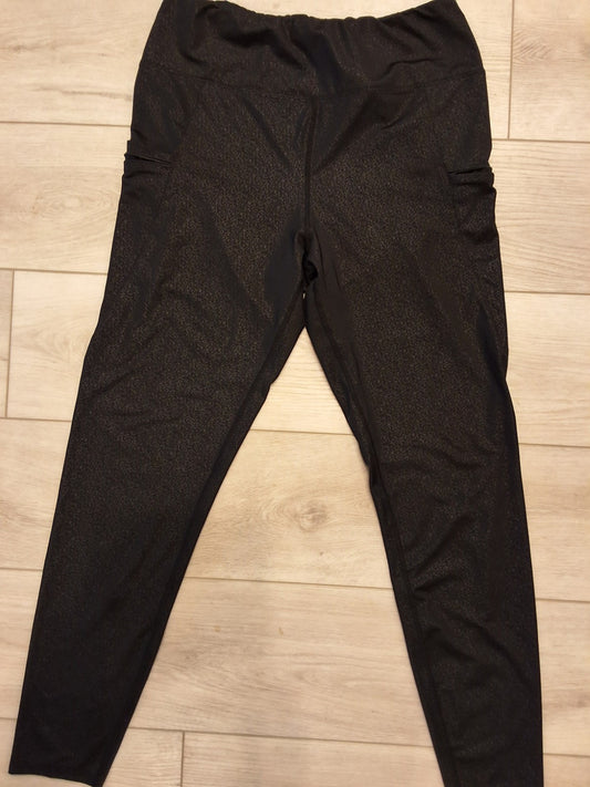Tahari Sport Large Womens Black Abstract Zip Pocket Pull On Ankle Leggings