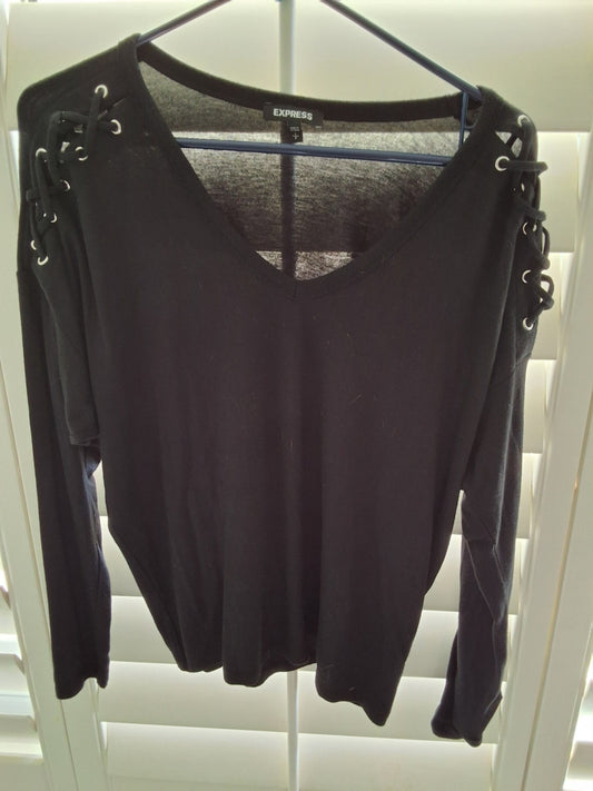 Express Size S Womens Black Laced Shoulder Long Sleeves Top