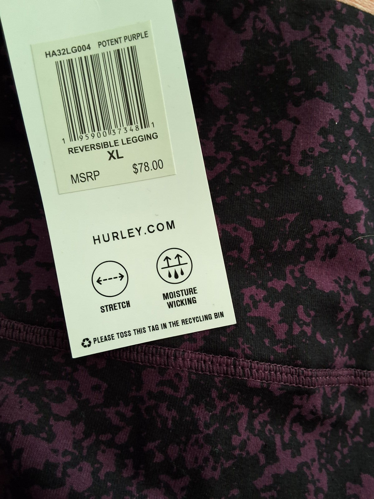 Hurley NEW High Waisted Leggings Purple Black Abstract Camo Reversible NEW