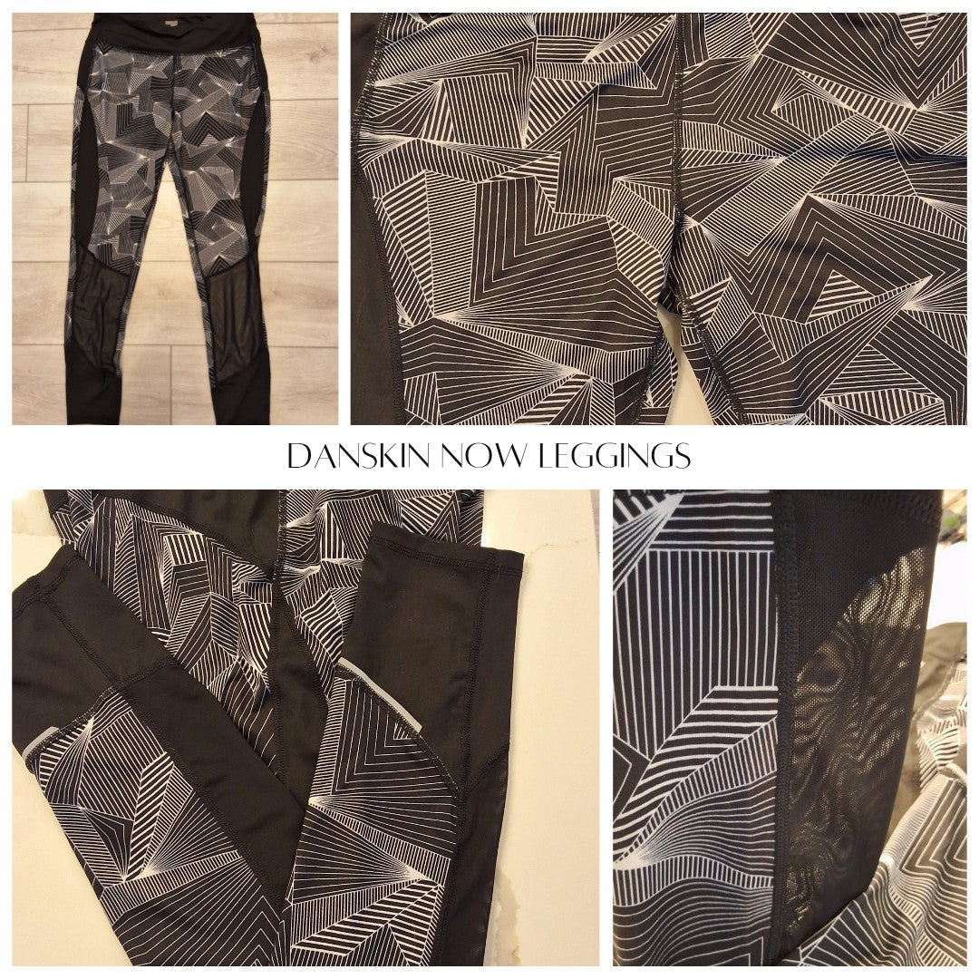Danskin M 8-10 Geometric Mesh Panel High Waist Athleisure Workout Gym Leggings