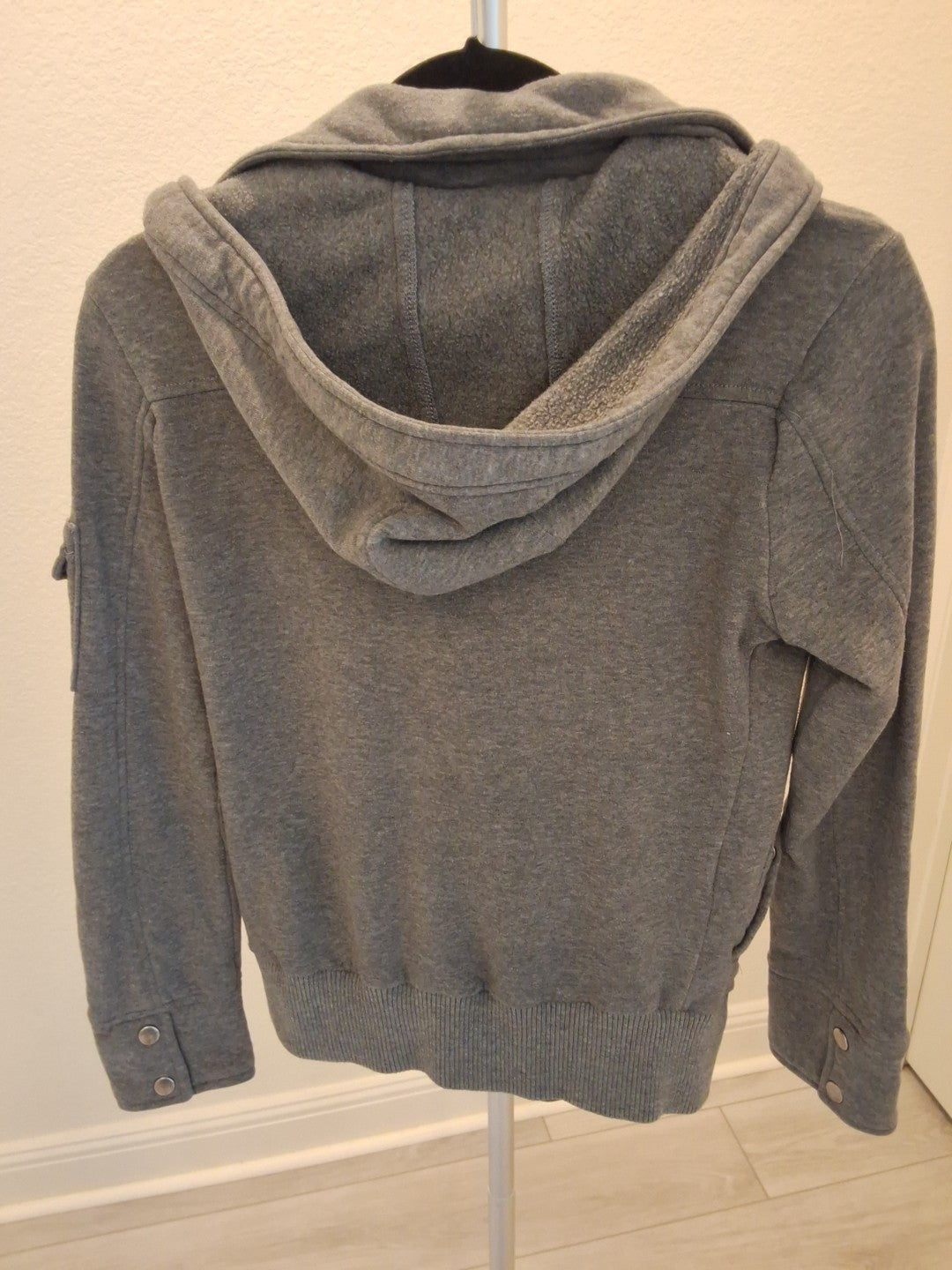 Ambiance Button & Snap Double Breasted M Gray Rib Knit Cuffs Womens Pea Coat