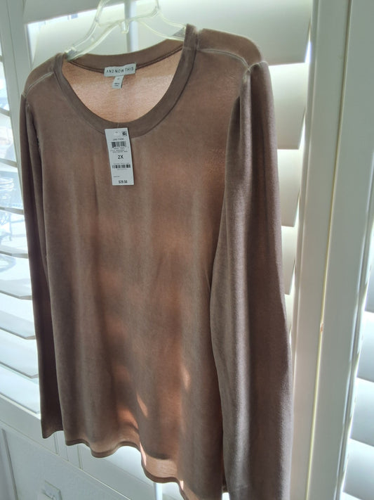 And Now This Womens Trendy Plus Size 2X Ribbed Crewneck Almond Tan NEW $29 Top